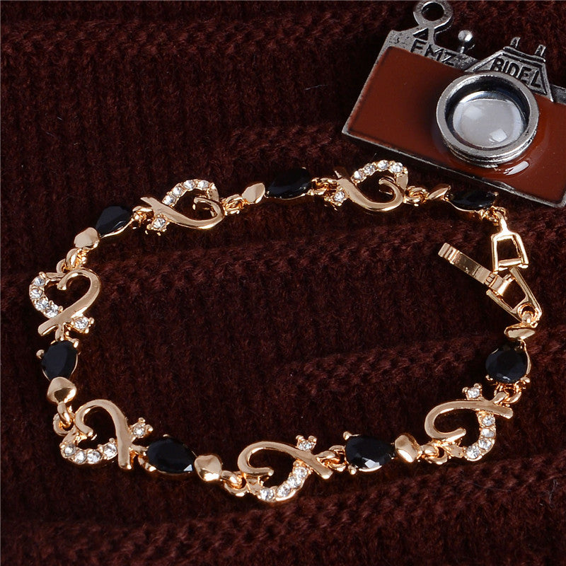 New 5 colors Beautiful Bracelet for Women Colorful Austrian Crystal Fashion Heart Chain Bracelet Wholesale