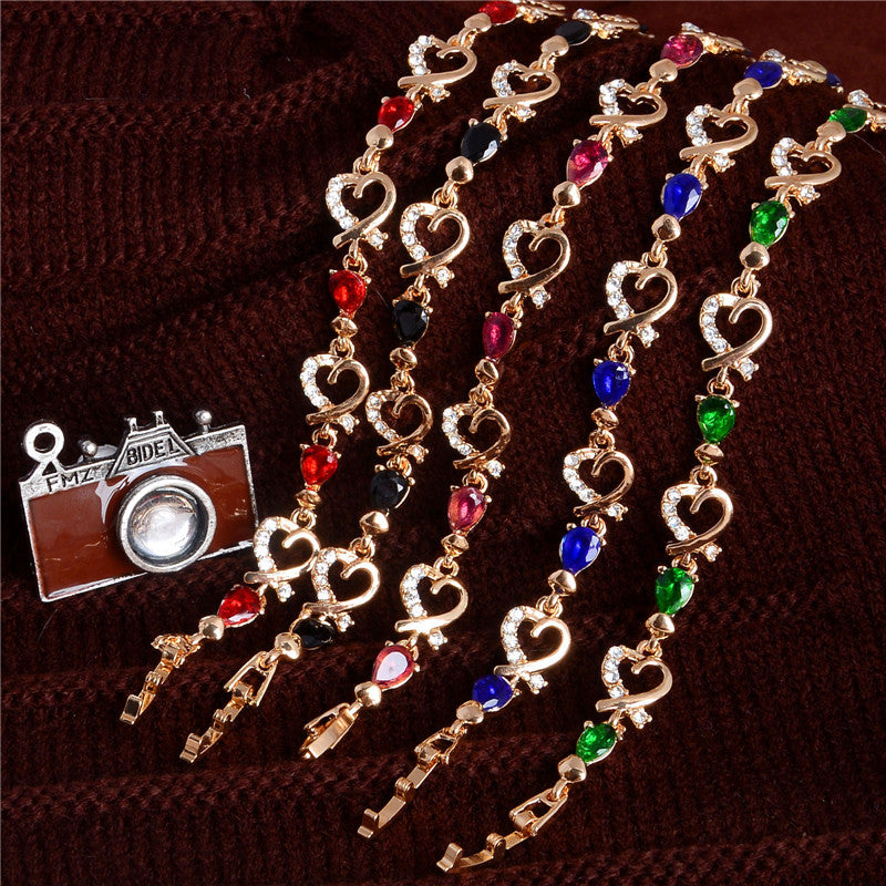 New 5 colors Beautiful Bracelet for Women Colorful Austrian Crystal Fashion Heart Chain Bracelet Wholesale