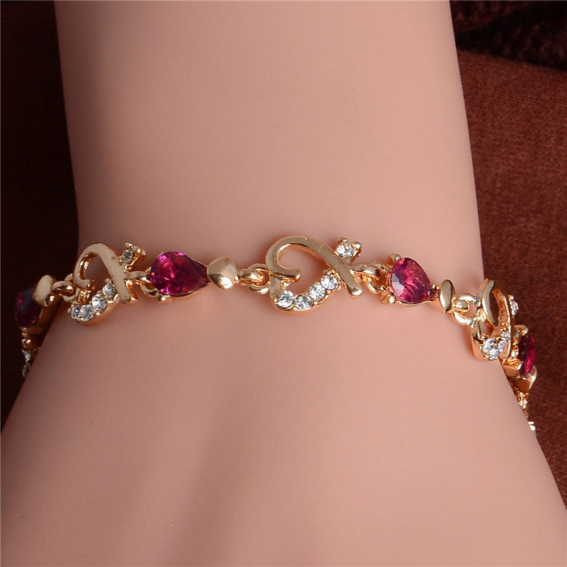 New 5 colors Beautiful Bracelet for Women Colorful Austrian Crystal Fashion Heart Chain Bracelet Wholesale