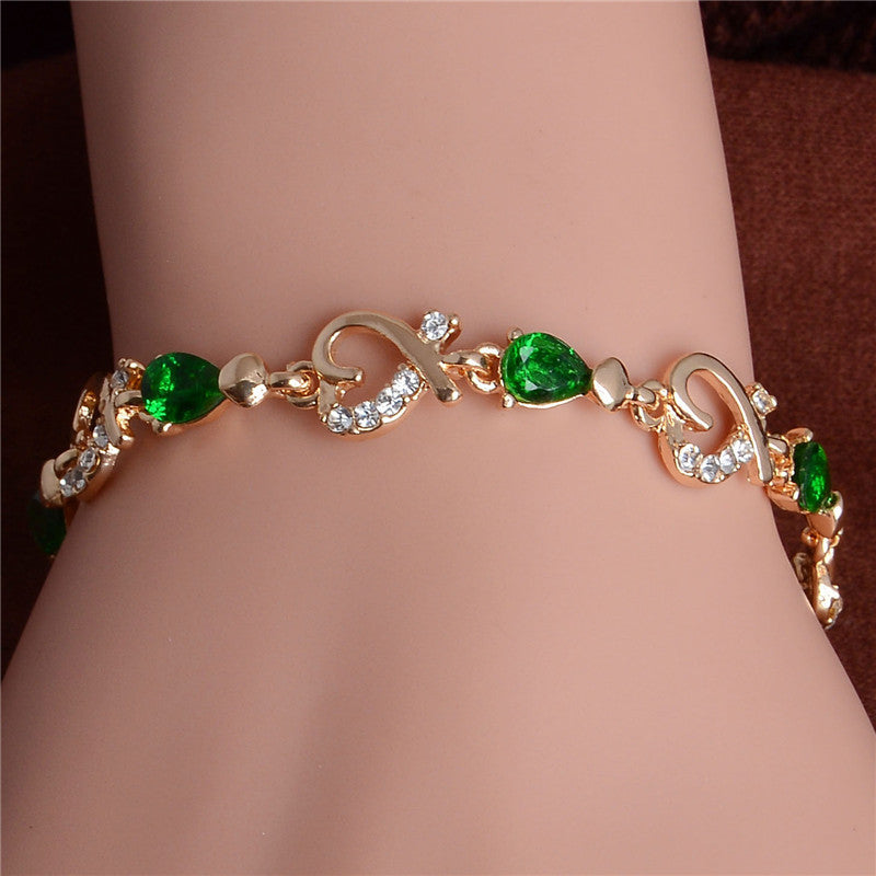 New 5 colors Beautiful Bracelet for Women Colorful Austrian Crystal Fashion Heart Chain Bracelet Wholesale
