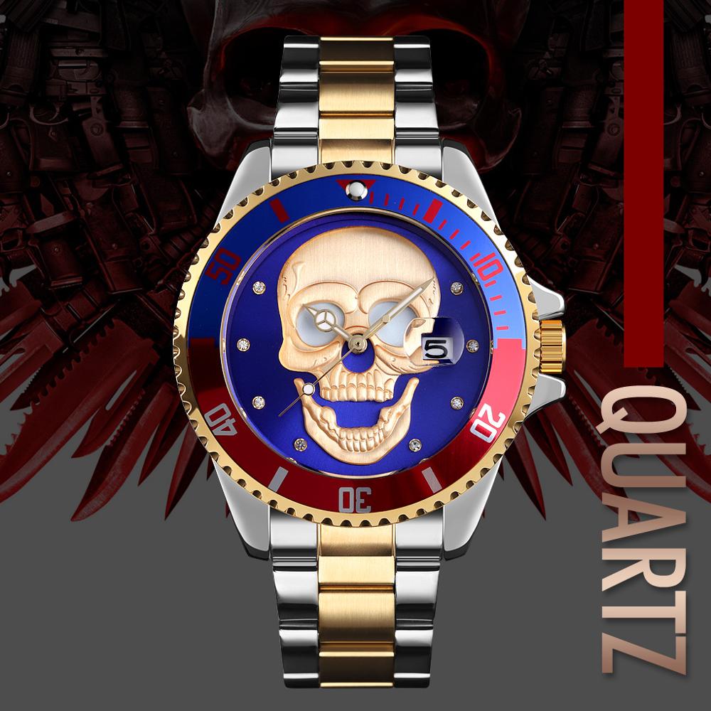 Men's Quartz Skull Watch Men Stainless Steel Skeleton Creative Watch