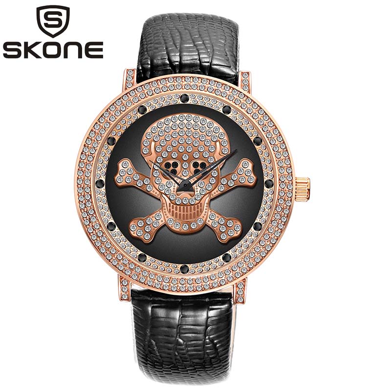 Women Rhinestone Skull Watches Luxury brand Bracelet Wristwatch Fashion