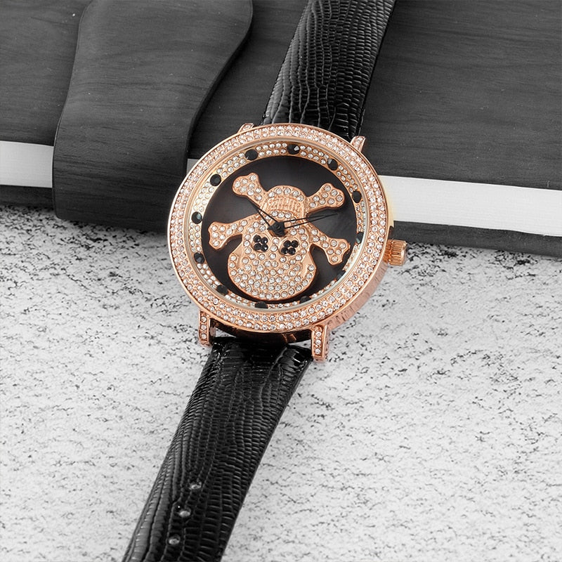Women Rhinestone Skull Watches Luxury brand Bracelet Wristwatch Fashion