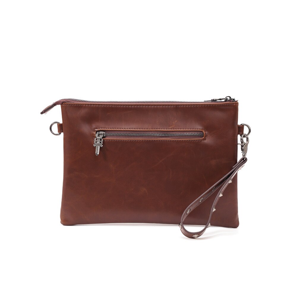Skull rivet Designer Handbag Vintage Pu Leather Men's Clutch Bag Brown Skull Shoulder Bags Quality Unisex Purse for IPAD