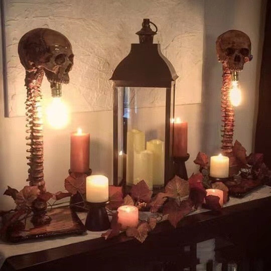 Halloween Skull Skeleton Lamp Horror 3D Statue New Table Light Creative Party Ornament Prop Home Bedroom Decoration Scary Prop