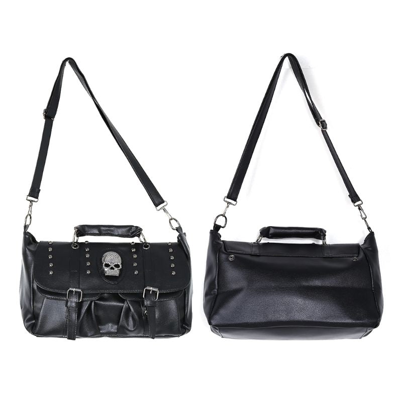 Gothic skeleton Punk Style Women Handbags Pu Leather Skull Tote Bag Black Large Capacity Shoulder Bag Halloween skull Luxury Crossbody Bags