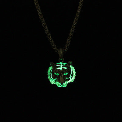 Glow In The Dark Crown Lion Tiger Pendant Necklaces Gold Color Rock Animal Necklaces For Women Men Jewelry