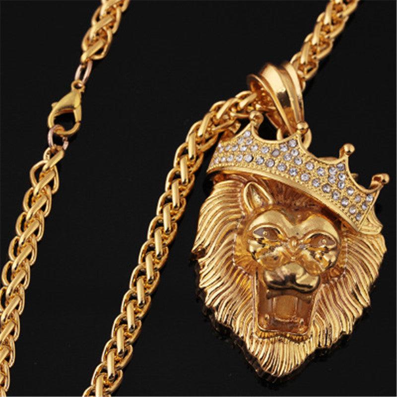 Glow In The Dark Crown Lion Tiger Pendant Necklaces Gold Color Rock Animal Necklaces For Women Men Jewelry
