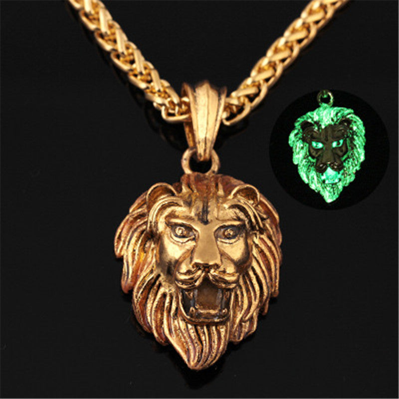 Glow In The Dark Crown Lion Tiger Pendant Necklaces Gold Color Rock Animal Necklaces For Women Men Jewelry