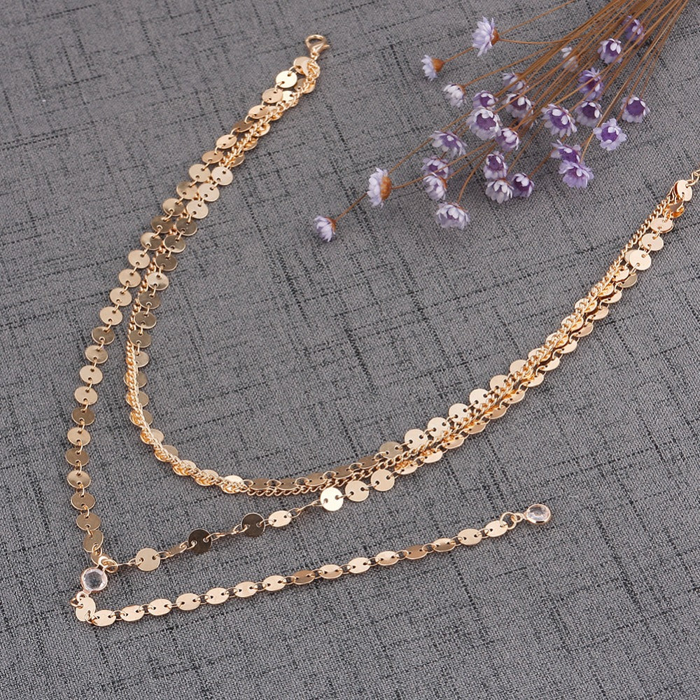 Sexy Multilayer Sequins Rhinestone Tassel Pendants Chain Necklace Choker Collar Women Jewelry