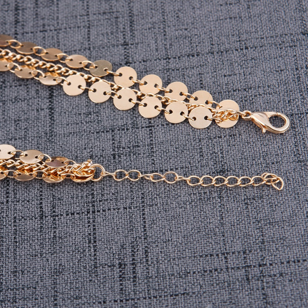 Sexy Multilayer Sequins Rhinestone Tassel Pendants Chain Necklace Choker Collar Women Jewelry