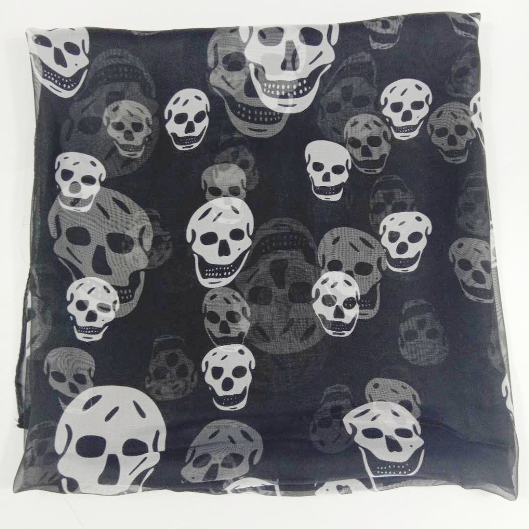 Summer Beach Square Shawl Ladies Designer Skull Print Chiffon Scarf Muslim Hijab for Women Luxury Skeleton Wrap 120cm*120cm