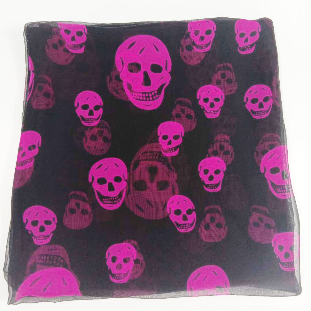 Summer Beach Square Shawl Ladies Designer Skull Print Chiffon Scarf Muslim Hijab for Women Luxury Skeleton Wrap 120cm*120cm