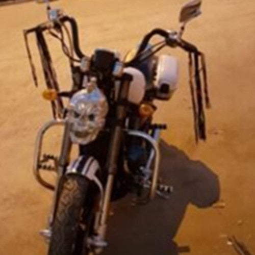 Silver LED Skull Head Light Headlight Lamp Cruiser Chopper Bobber Touring Custom Motorcycle