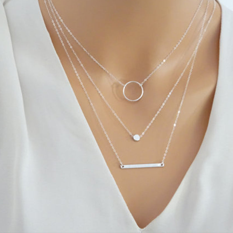 Silver Layered Necklace Set Silver Bar Necklace Jewelry For Women Charm Necklace