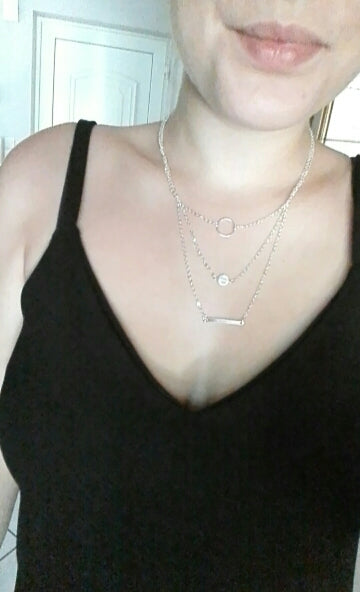 Silver Layered Necklace Set Silver Bar Necklace Jewelry For Women Charm Necklace