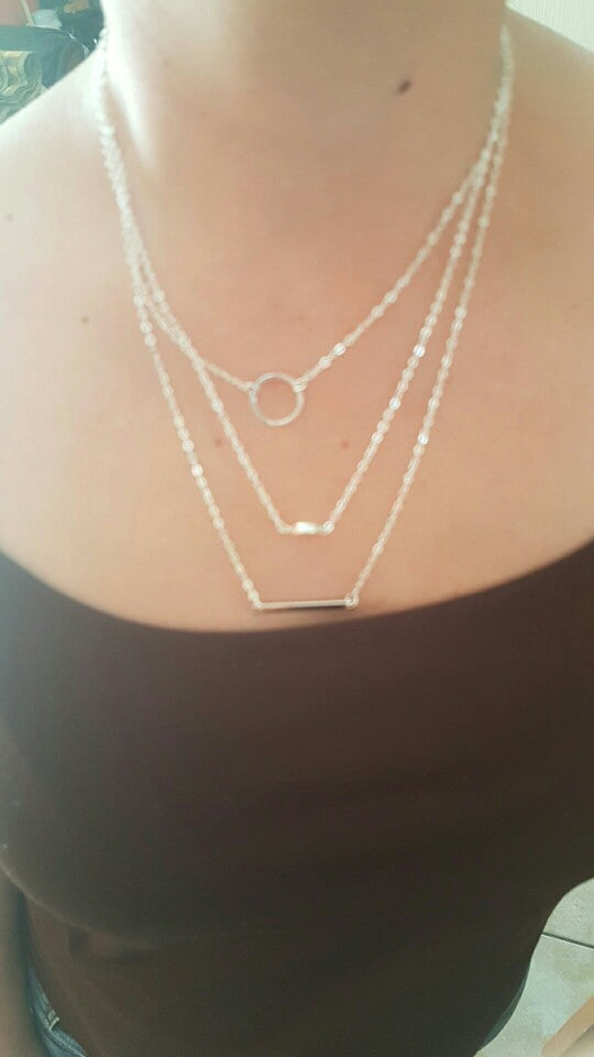 Silver Layered Necklace Set Silver Bar Necklace Jewelry For Women Charm Necklace
