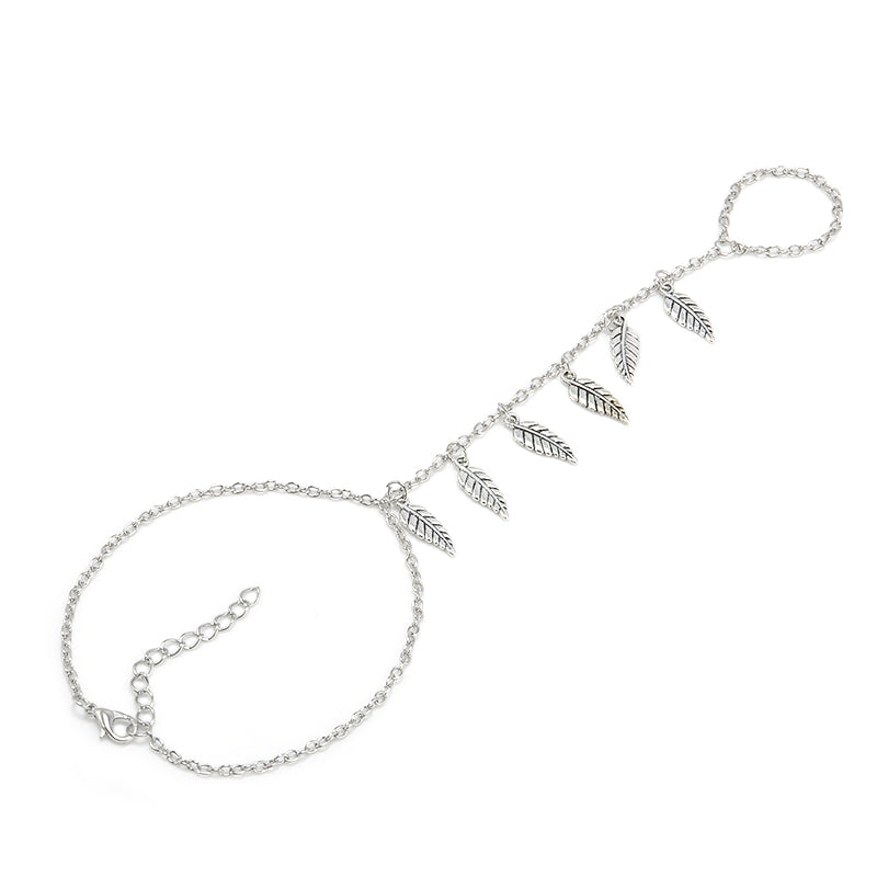 Silver Leaf Chain Anklet Ankle Bracelet Barefoot Sandal Beach Foot Jewelry