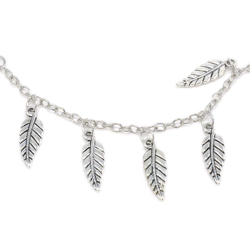 Silver Leaf Chain Anklet Ankle Bracelet Barefoot Sandal Beach Foot Jewelry