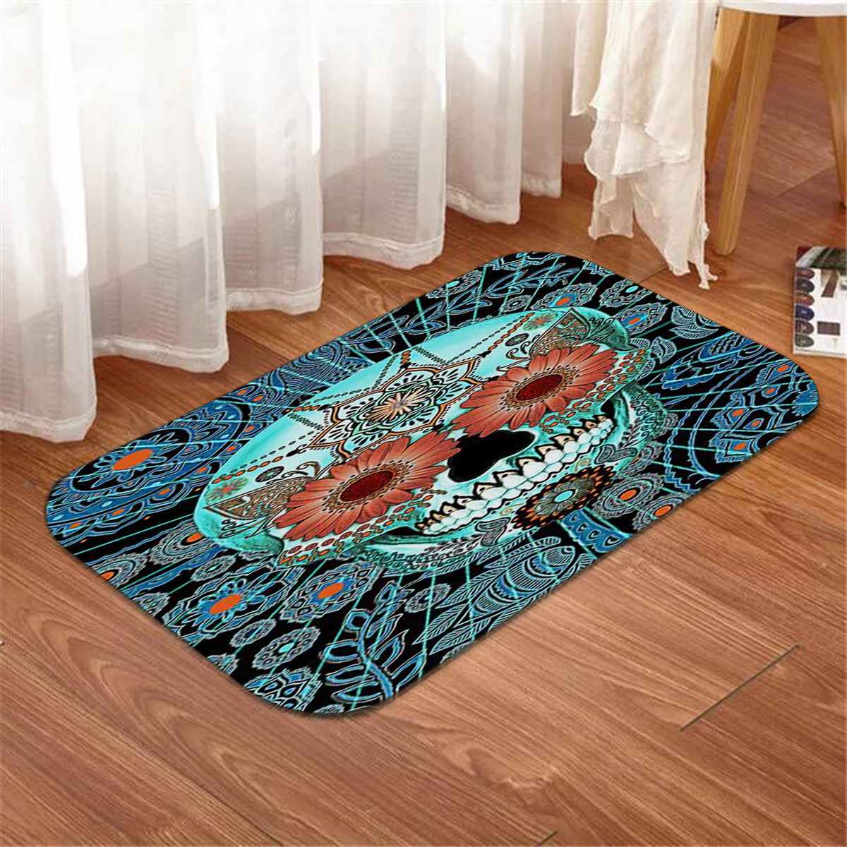 Skull Bathroom Shower Curtains Non Slip Floor Mat Rug Lid Toilet Cover Waterproof