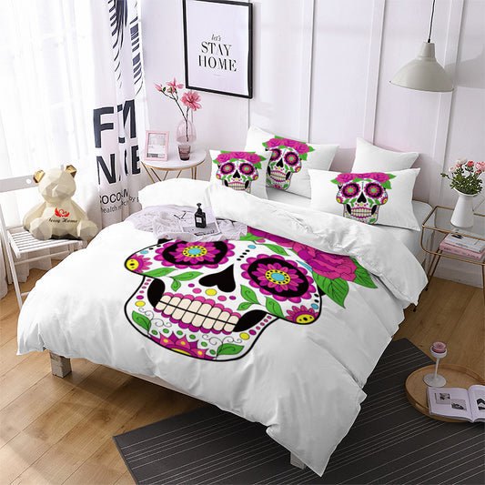 Skull Bedding Set Queen Home Colorful Flower Duvet Cover Set Rose Printed White and Black Bedclothes 3pcs US/AU/RU Size m1825
