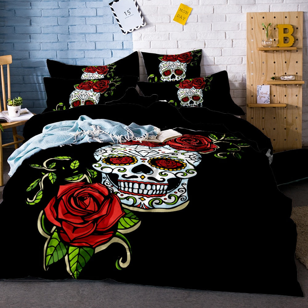 Skull Bedding Set for King Size Bed Europe Style 3D Sugar Skull Duvet Cover with Pillowcase AU Queen Bed Bedline