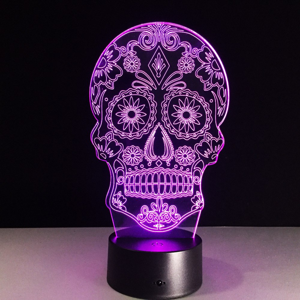 Skull Face 3D Night Light Touch Switch 7 Color Changing LED Table Lamp