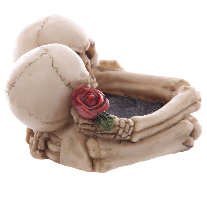 Skull Lovers Ashtray Decorative Romantic Skeleton Heads Skulls with Rose