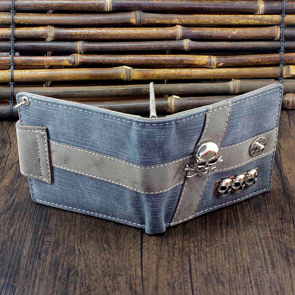 Skull Punk Biker Casual Hasp Wallet Purse With Chain For Men Or Boy