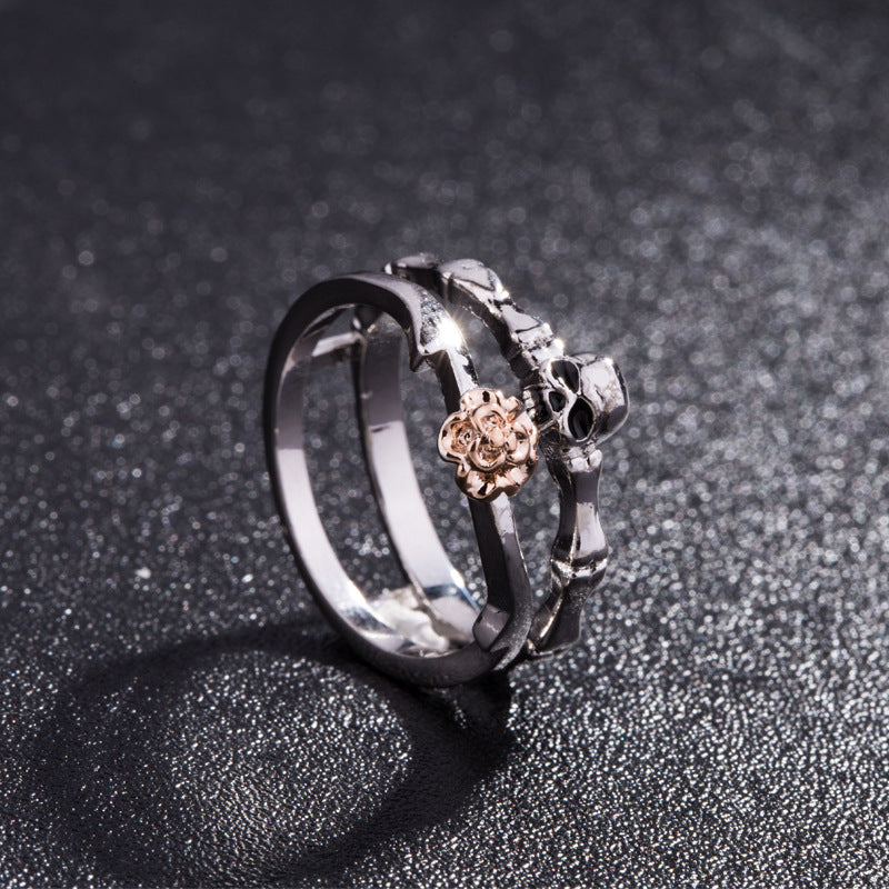 Skull Punk Ring set Women Red Heart Crystal Rings silver Color Jewelry