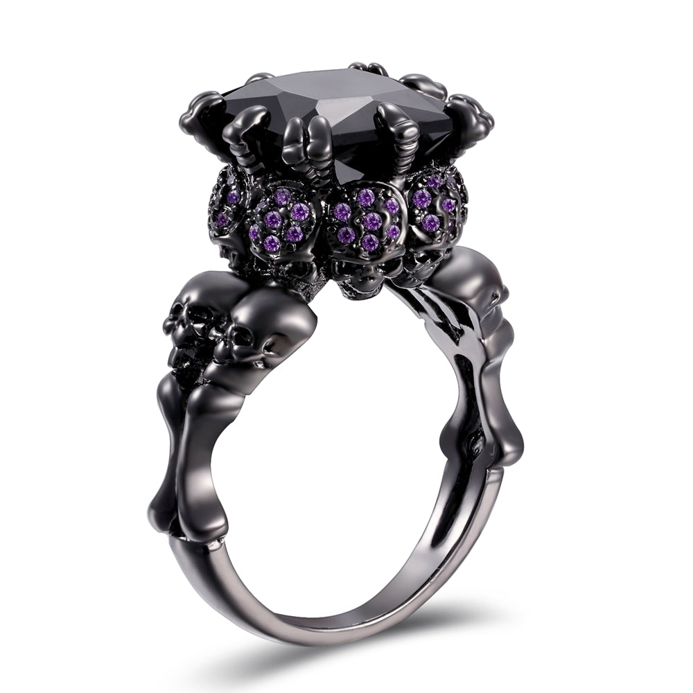Skull Ring Black Zircon Women's Wedding Ring Punk Jewelry
