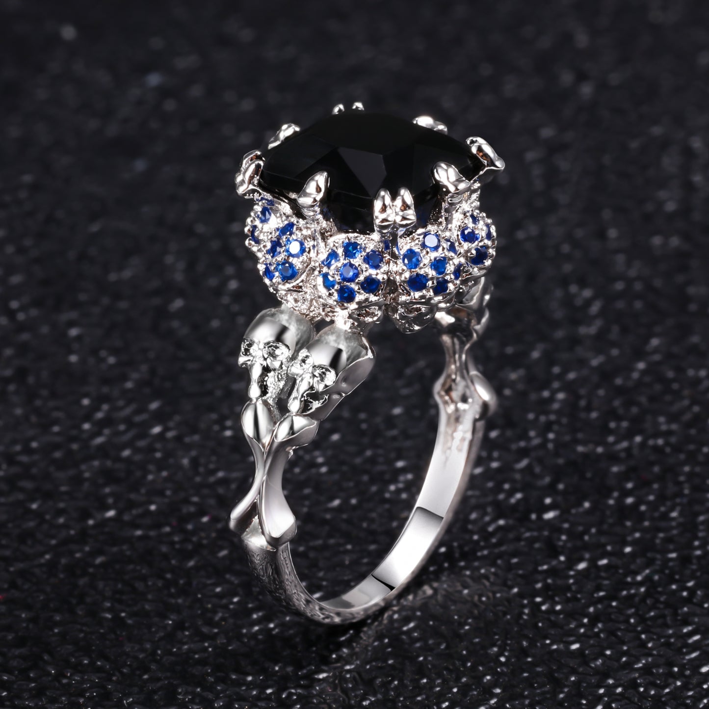 Skull Ring Black Zircon Women's Wedding Ring Punk Jewelry