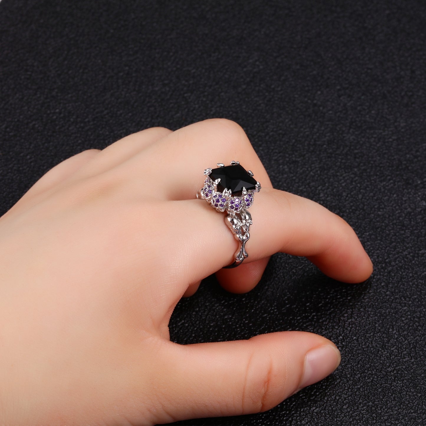 Skull Ring Black Zircon Women's Wedding Ring Punk Jewelry