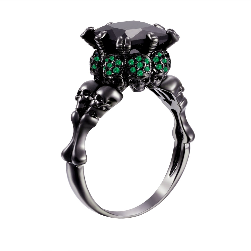 Skull Ring Black Zircon Women's Wedding Ring Punk Jewelry