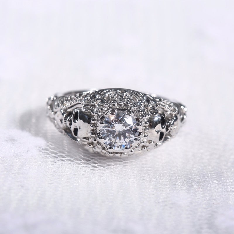Skull Rings for Women Punk Style Jewelry CZ Stone Zircon Fashion Silver Finger Skeleton Vintage Retro European American Ring