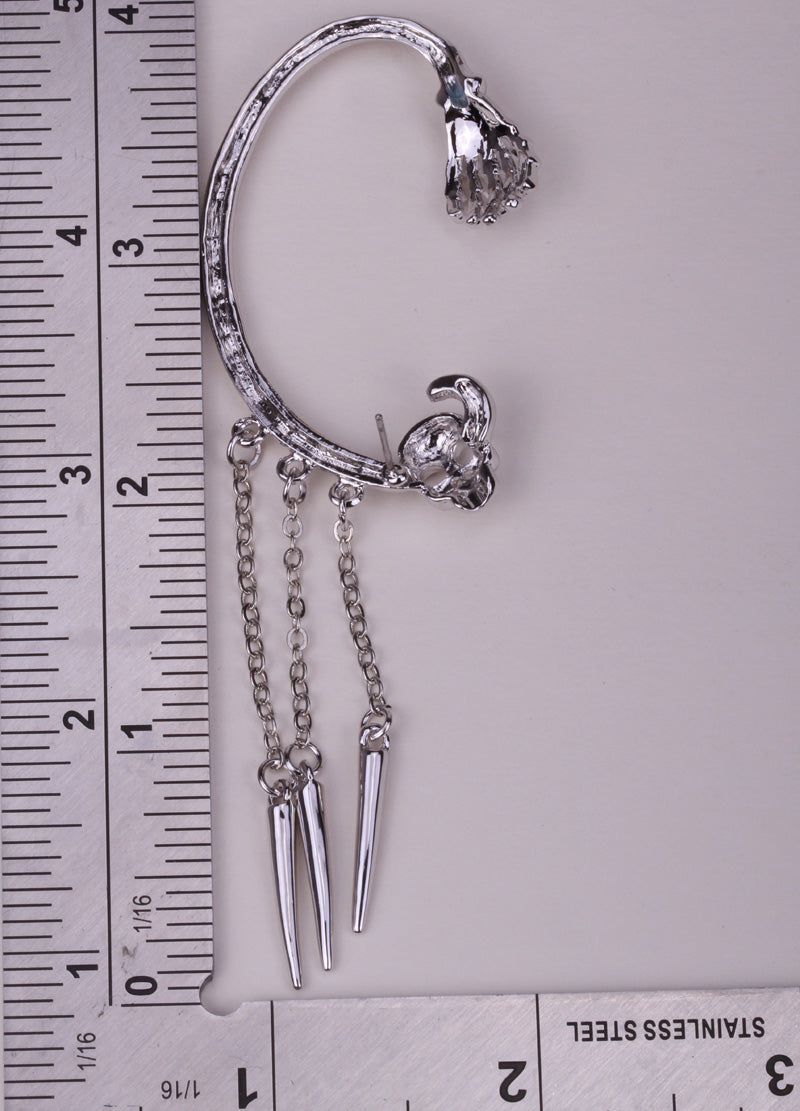Skull skeleton hand left ear cuff earrings ear clip for women W/ crystal SC61 biker hiphop jewelry