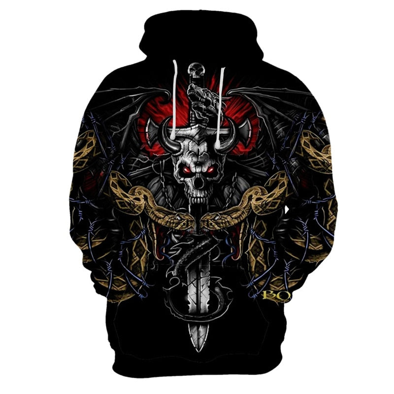 Skulls Print Hoodies Men Sweatshirts Pull Homme Capuche Hooded