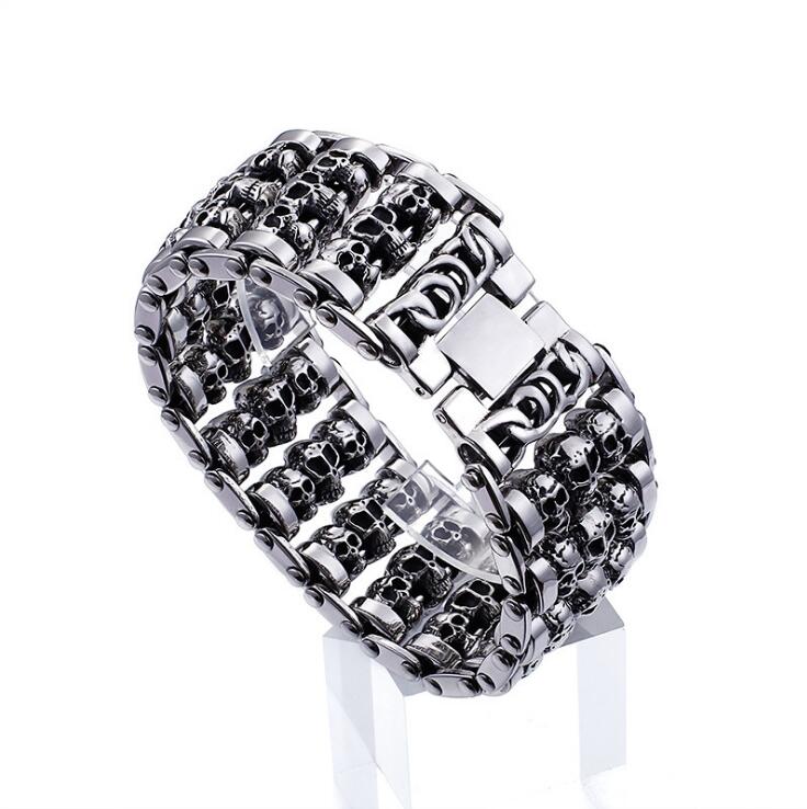 Stainless Steel 35mm Heavy Rock Men's Bike Motorcycle Chain Skeleton Skull bracelet Ghost bangle Biker Punk Pulseras Jewerly