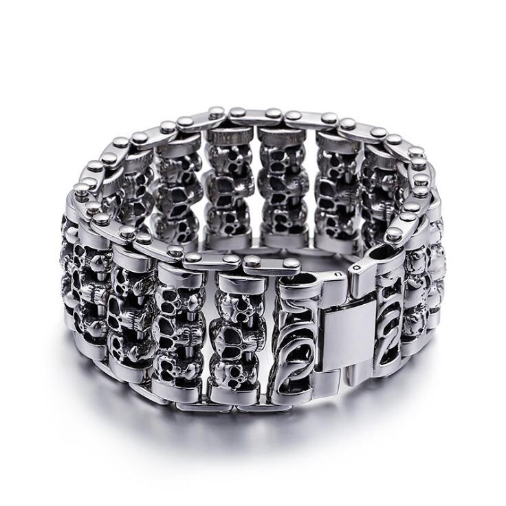 Stainless Steel 35mm Heavy Rock Men's Bike Motorcycle Chain Skeleton Skull bracelet Ghost bangle Biker Punk Pulseras Jewerly