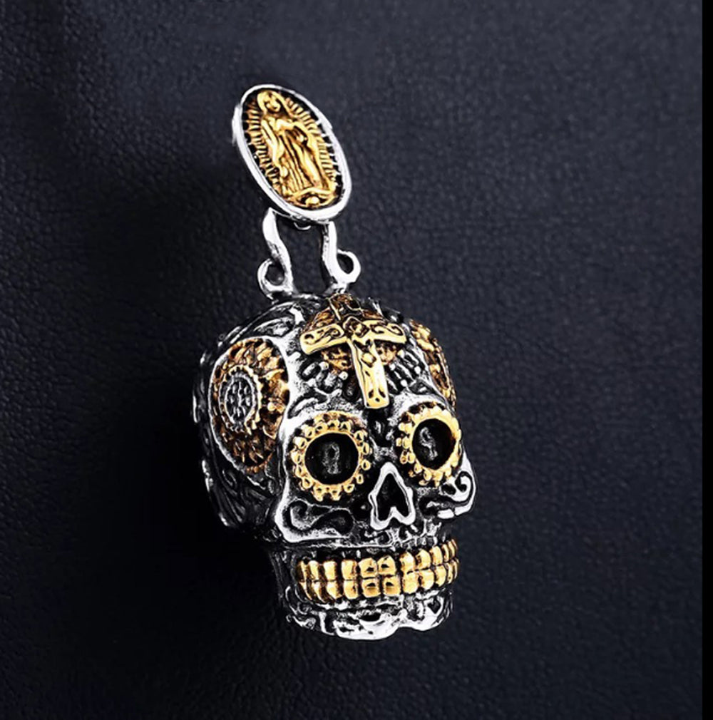 Stainless steel SUGAR Virgin Mary SKULL CROSS MEXICAN GOTHIC BIKER ROCKER PENDANT NECKLACE charm men women fashion jewelry