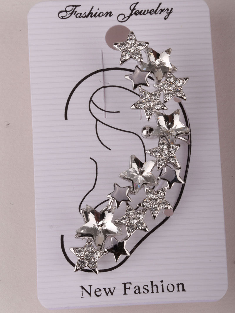 Star left ear wrap cuff clip earrings for women gold silver color austrian crystal punk jewelry