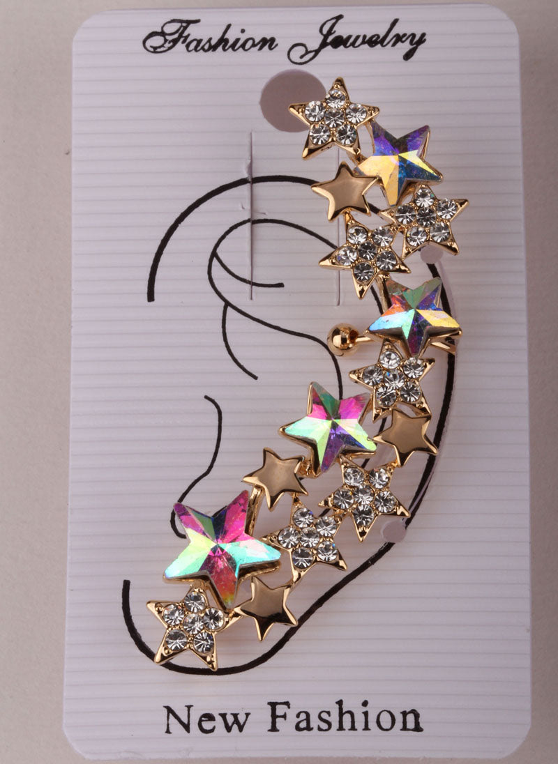 Star left ear wrap cuff clip earrings for women gold silver color austrian crystal punk jewelry