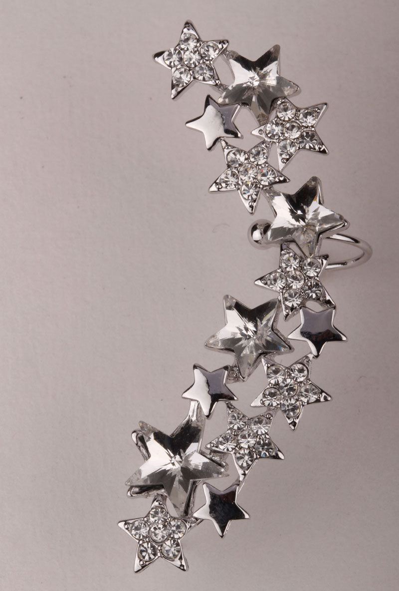 Star left ear wrap cuff clip earrings for women gold silver color austrian crystal punk jewelry
