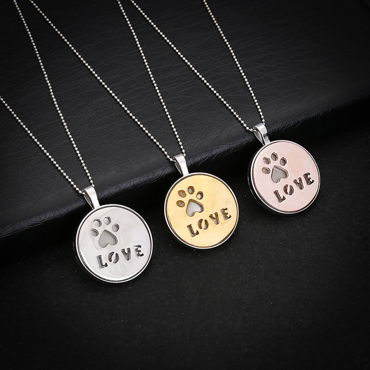 Steampunk Glow In the Dark Necklace Silver Color Luminous Stone Locket Cat Dog Paw Pets Pendant Choker Pendant Necklace Jewelry