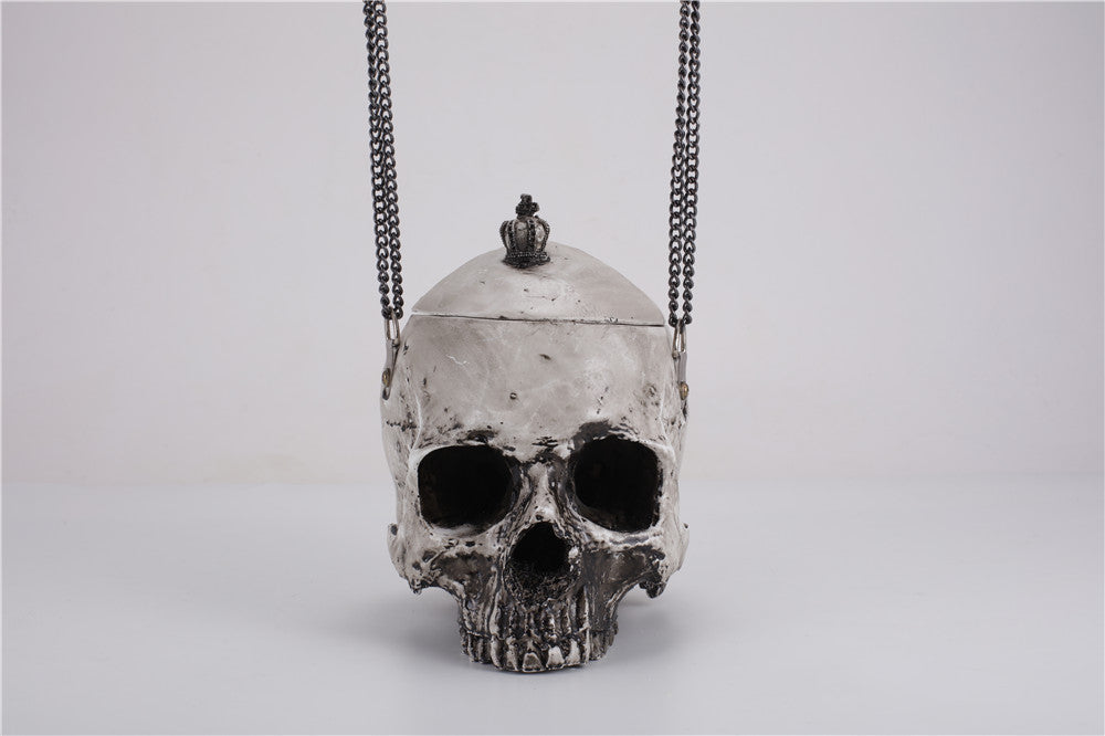 New Unisex Halloween White Skull Bags Women Resin Black Rock Messenger Bag Gothic Retro Crown Cross-Body Shoulder Bags