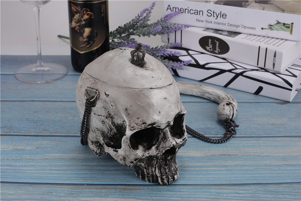 New Unisex Halloween White Skull Bags Women Resin Black Rock Messenger Bag Gothic Retro Crown Cross-Body Shoulder Bags