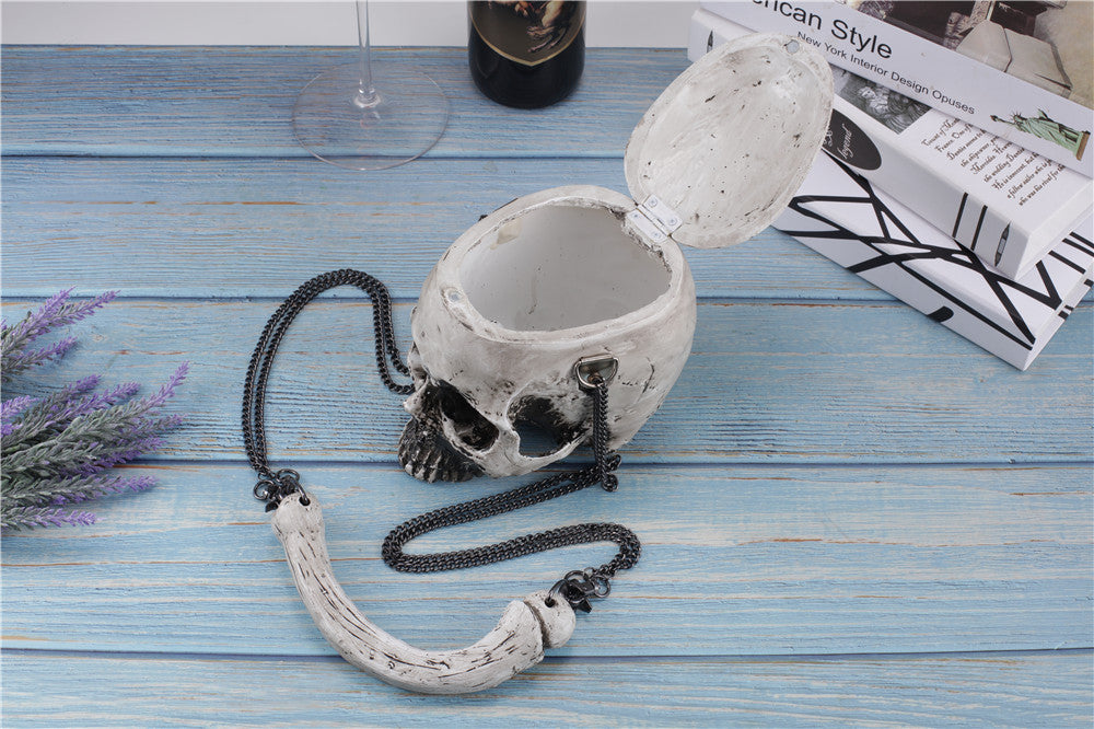 New Unisex Halloween White Skull Bags Women Resin Black Rock Messenger Bag Gothic Retro Crown Cross-Body Shoulder Bags