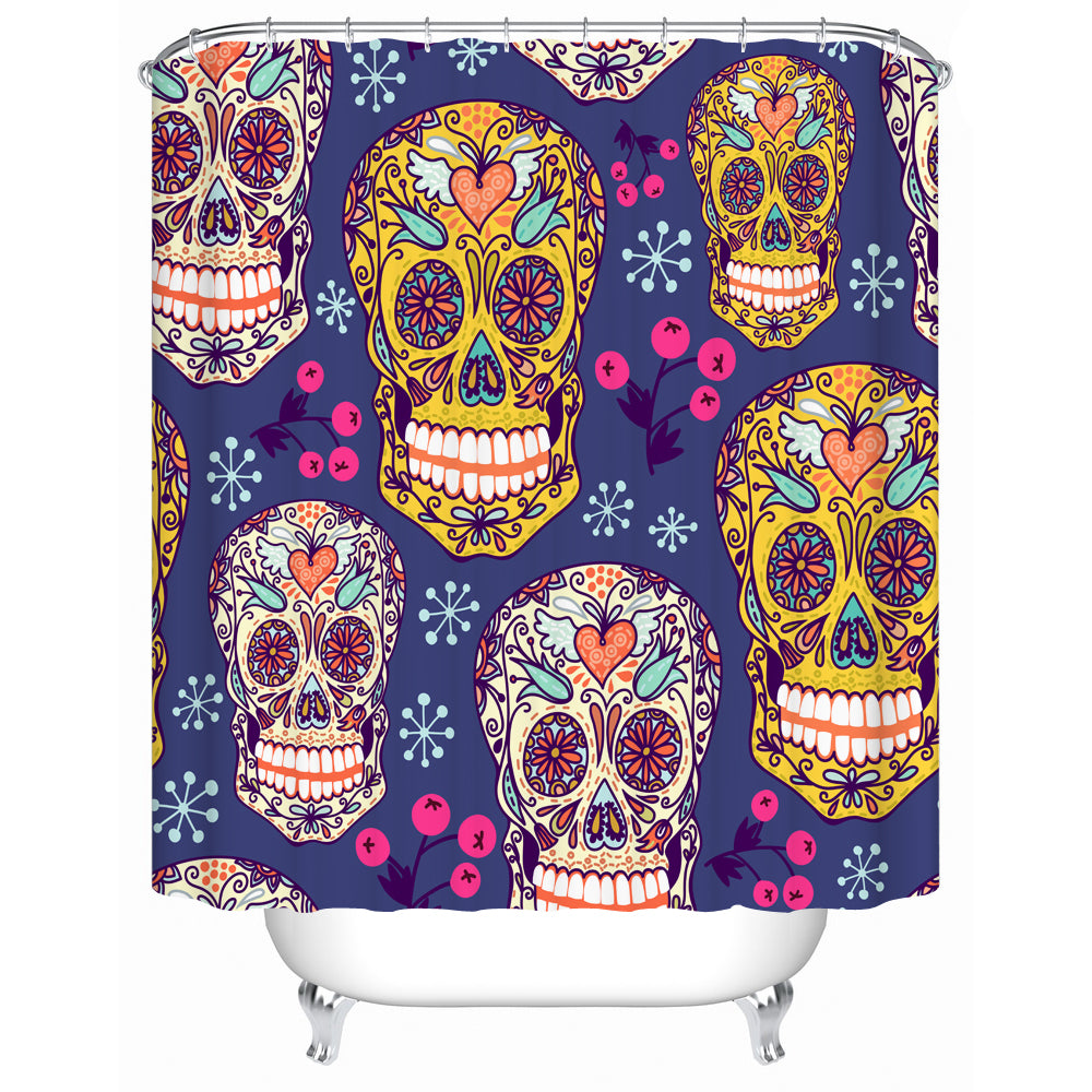 Sugar Skull Flower Shower Curtain for Halloween Bathroom Decor Polyester Fabric Print Curtain for Home Decor Art Skull Design