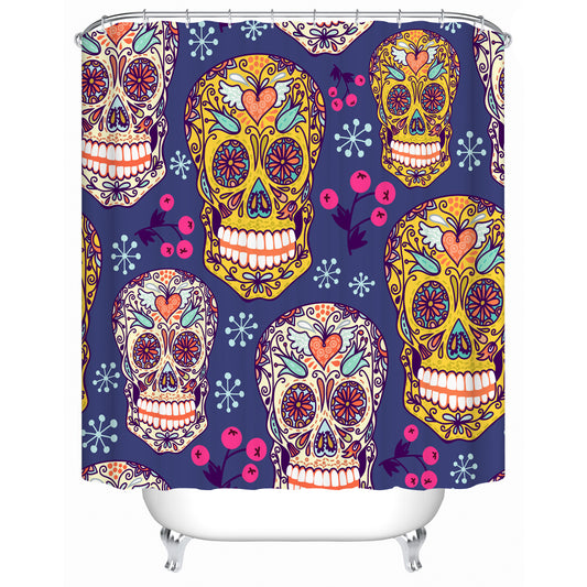 Sugar Skull Flower Shower Curtain for Halloween Bathroom Decor Polyester Fabric Print Curtain for Home Decor Art Skull Design