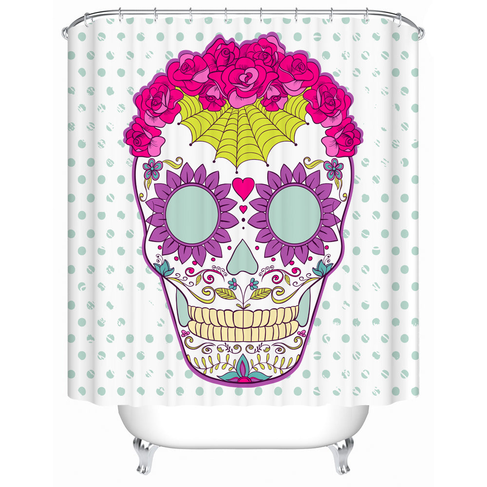 Sugar Skull Flower Shower Curtain for Halloween Bathroom Decor Polyester Fabric Print Curtain for Home Decor Art Skull Design